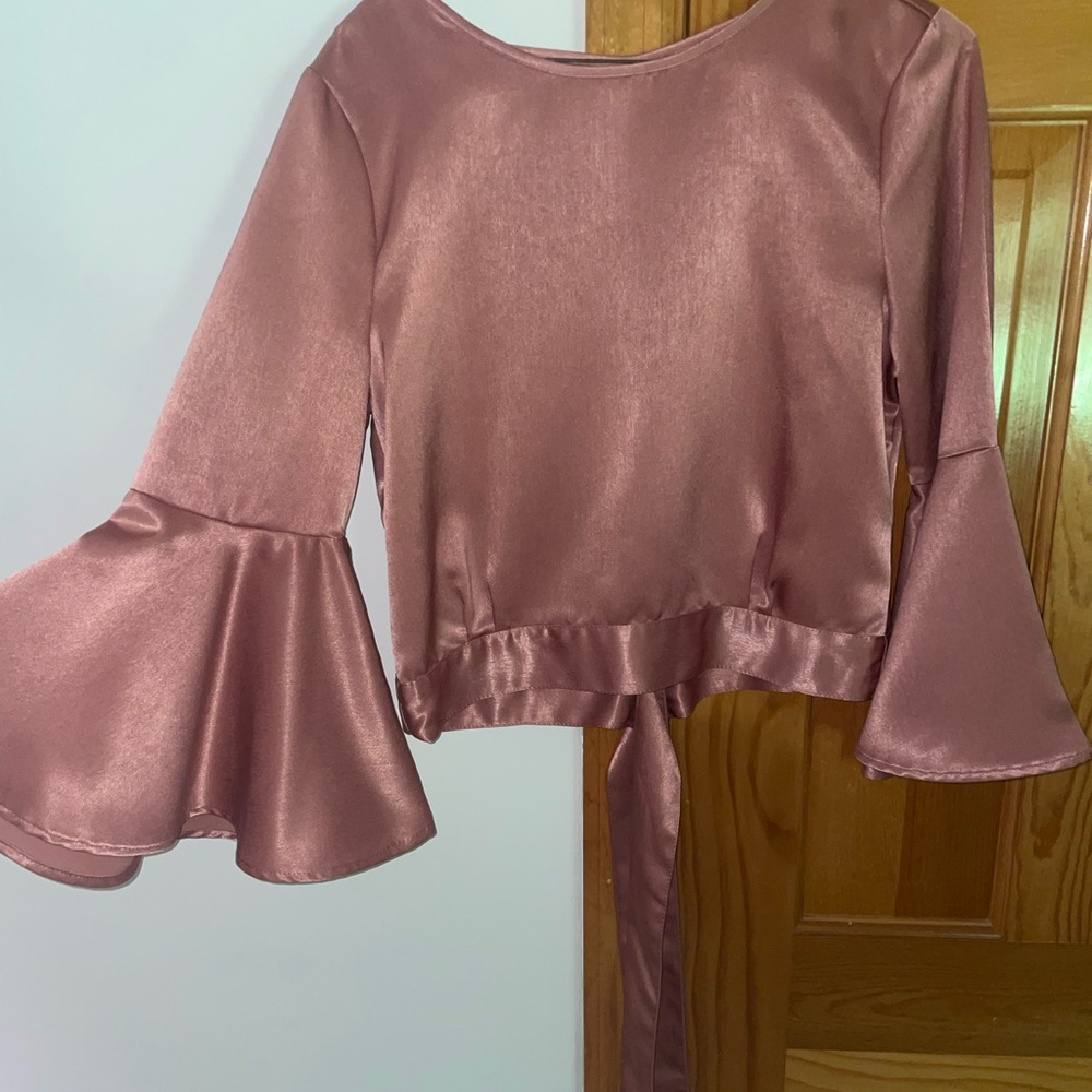 BB Dakota Satin Bell-sleeve Blush Top